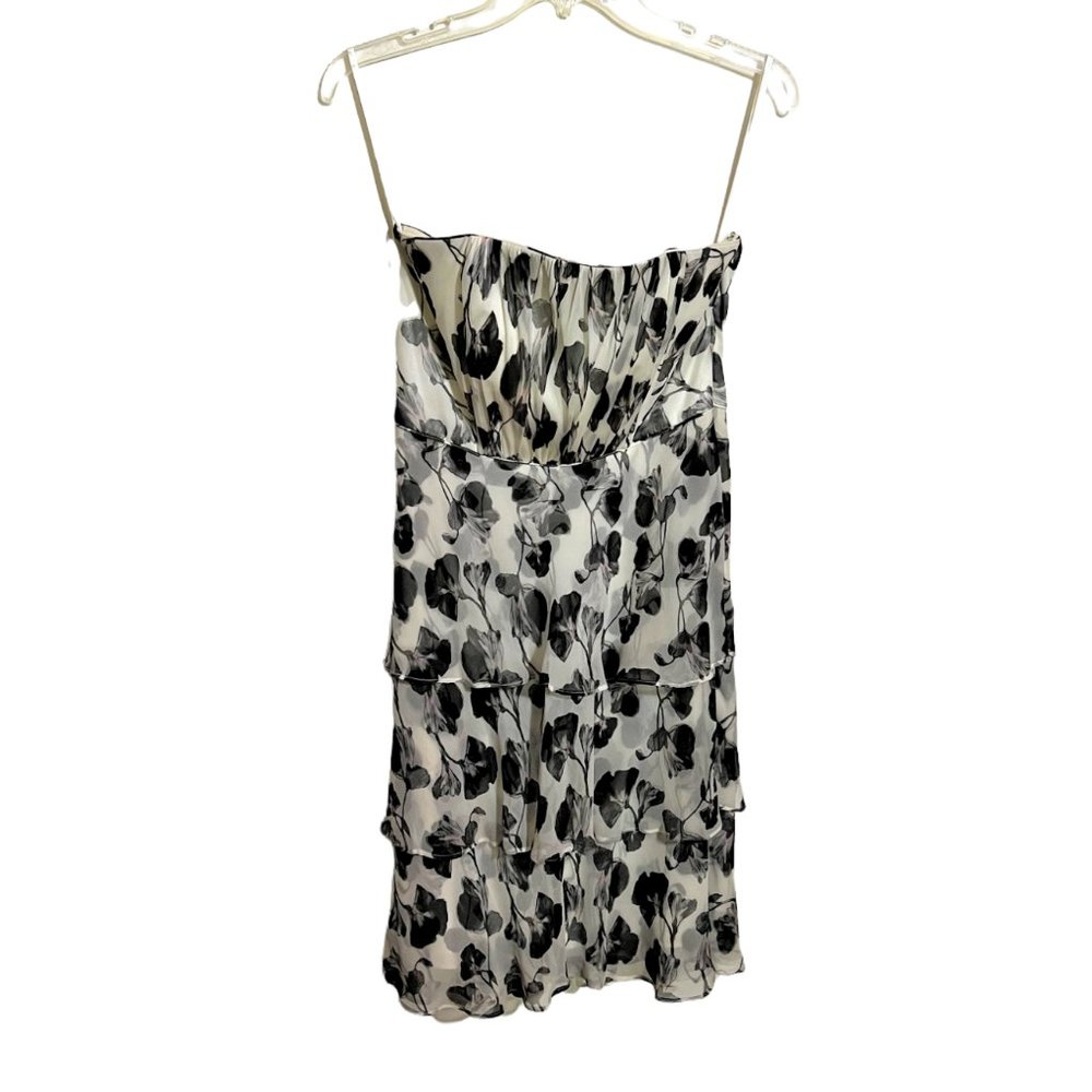 White House Black Market Floral Print Strapless Tiered Ruffled Dress, Size 6